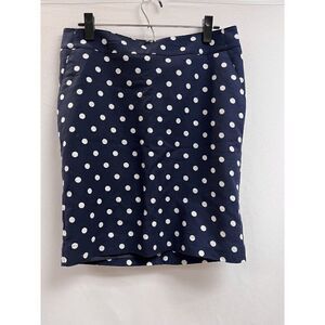 Merona Womens Lined Stretch Extensible Knee Length Skirt Navy Blue Polka Dots Si